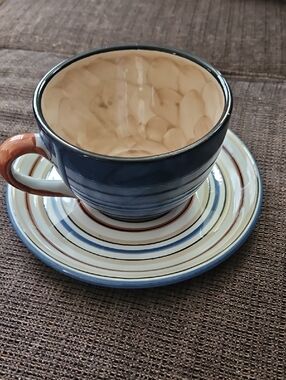 Alcobaca Blue Teacup And Saucer Made In Portugal